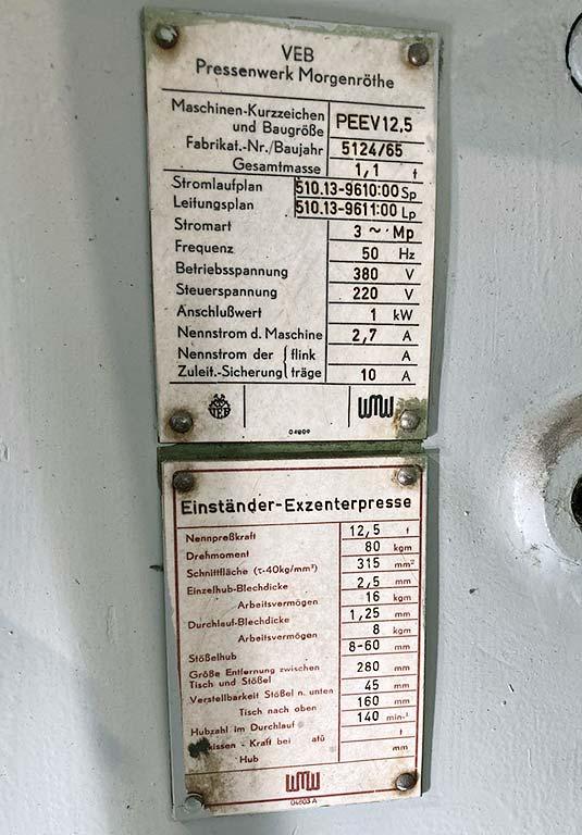 Single Column Eccentric Press Veb Morgenröthe PEEV 12,5 - Thumbnail 3