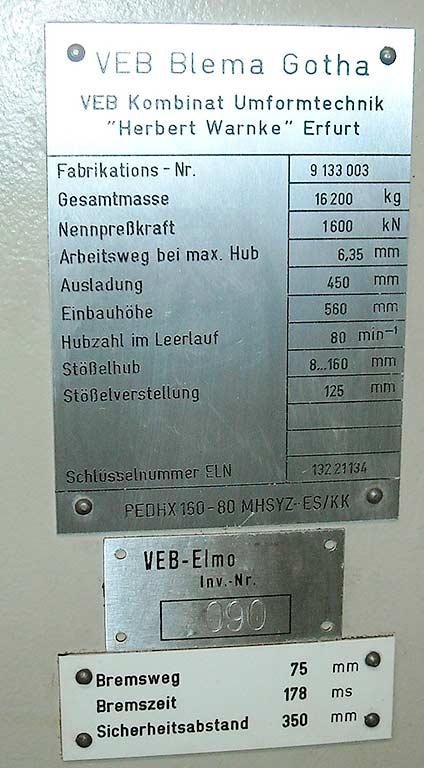 Single Column Eccentric Press Wmw Blema PEDHX 160-80 MHSYZ-ES/KK - Thumbnail 2