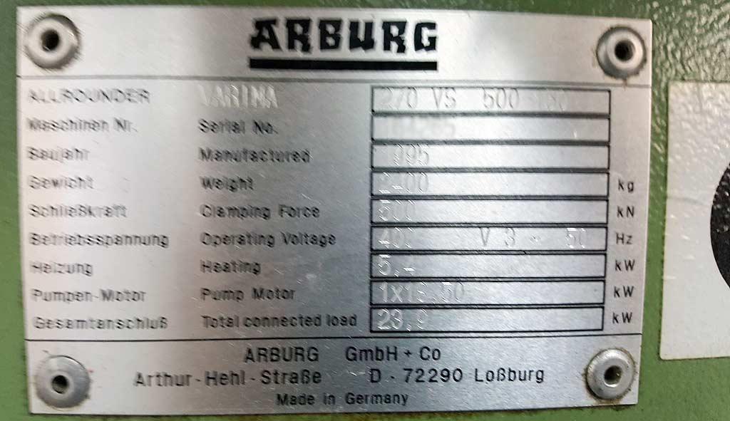 Injection Moulding Machine Arburg ALLROUNDER VARIMA 270VS-500-150 - Thumbnail 2