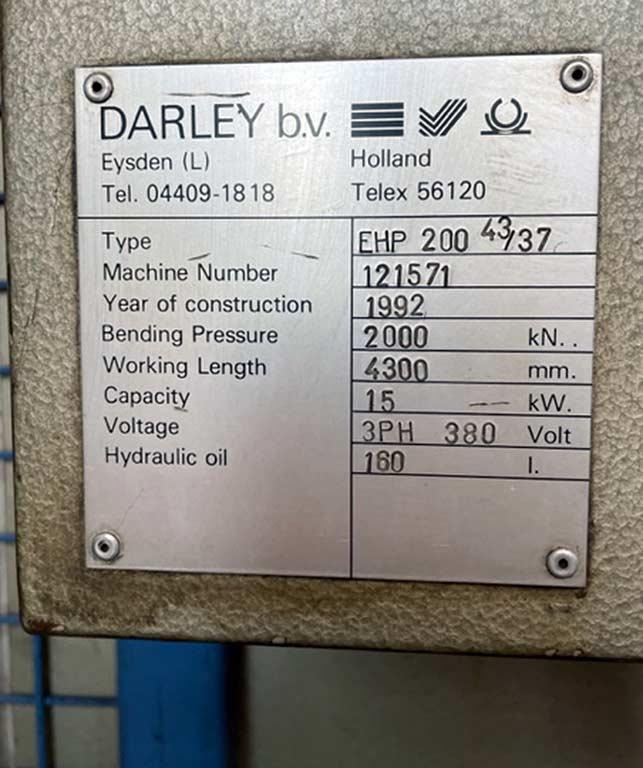 Press Brake Darley EHP 200 43/37 - Thumbnail 4