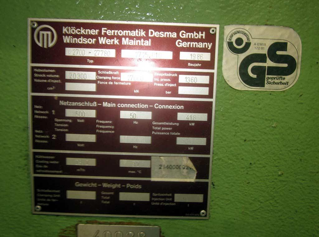 Injection Moulding Machine Klöckner Ferromatik Desma W2700-27780 - Thumbnail 3