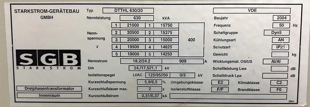 Transformer Sgb DTTHL 630/20 - Thumbnail 2