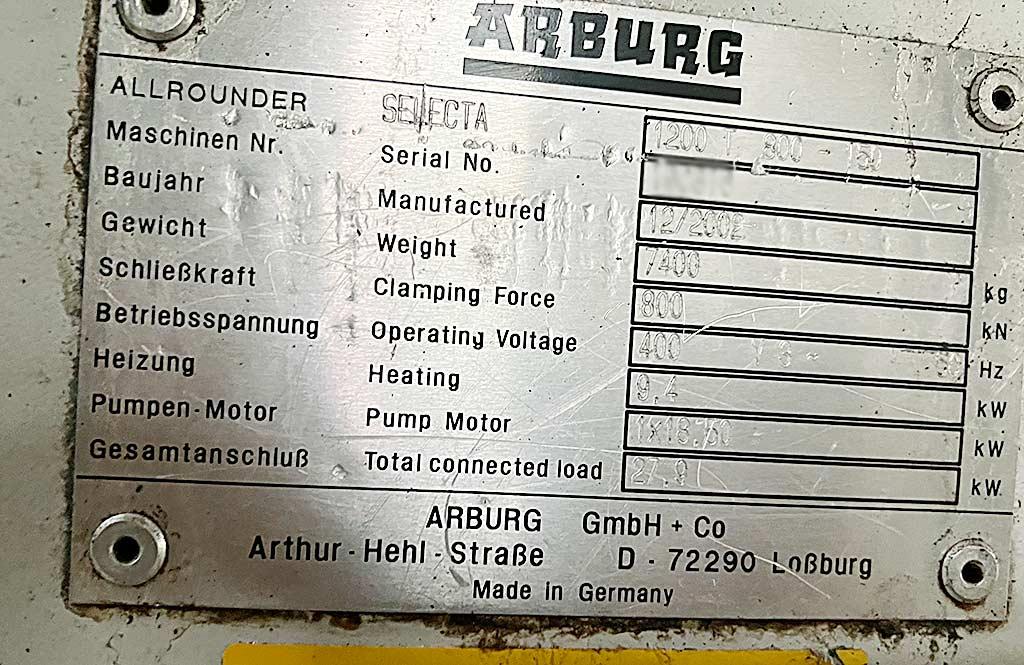 Injection Moulding Machine Arburg SELECTA 1200T 800-150 - Thumbnail 4