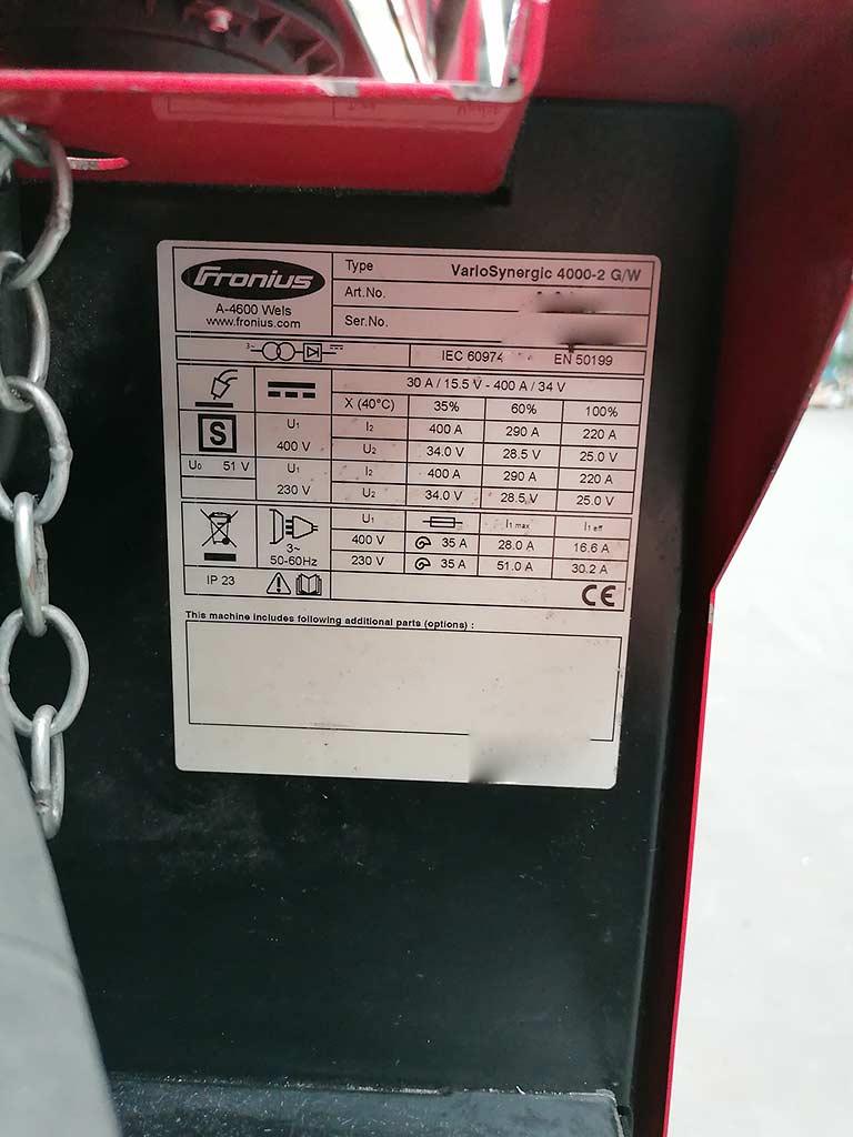 Welding Machine Fronius/soyer/aro Vario Synergetic 4000-2/BMK-10LC/AR.01 - Thumbnail 4