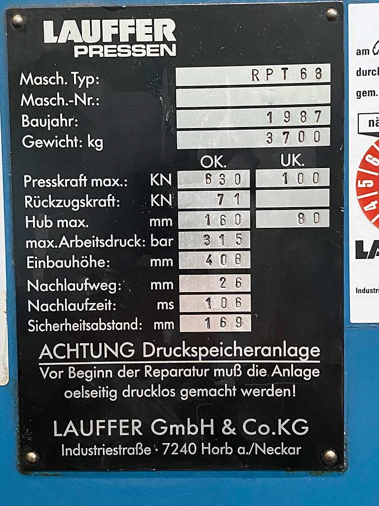 Hydraulic Press Lauffer RPT 68 - Thumbnail 8