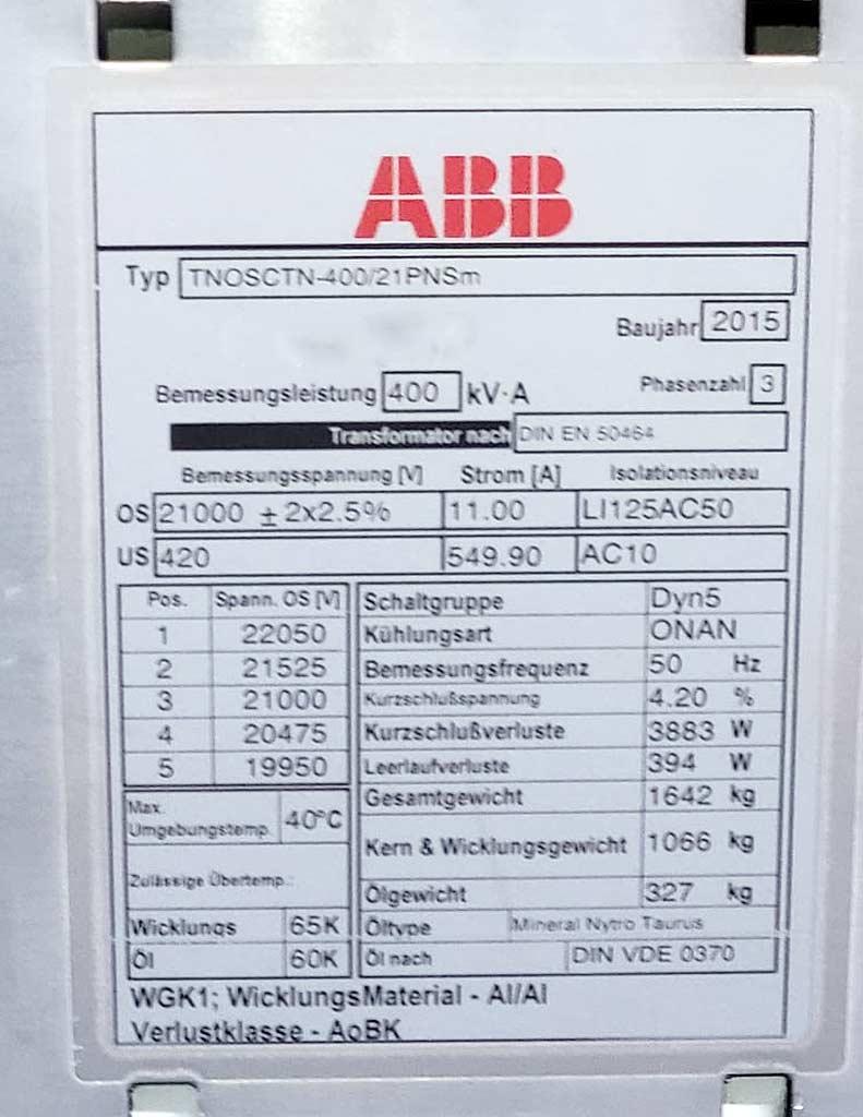 Transformer Abb TNOSCTN-400/21PNSm - Thumbnail 7