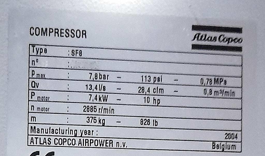 Compressor Atlas Copco SF8 - Thumbnail 2