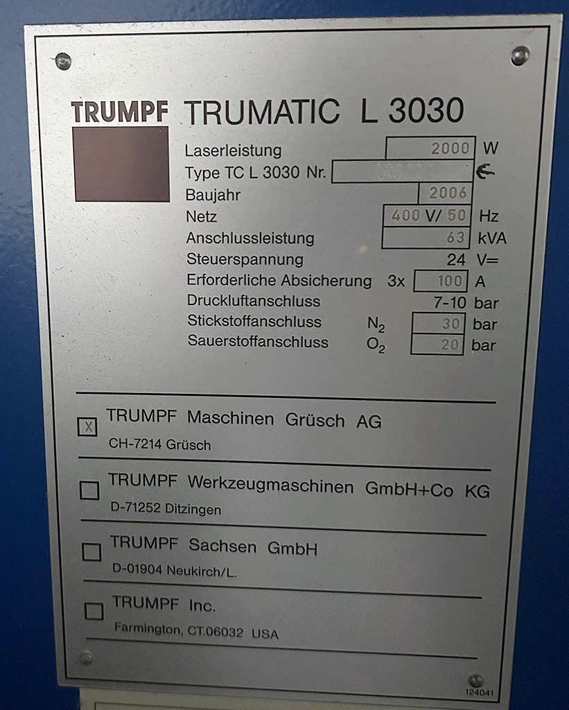 CNC Laser Cutting Machine Trumpf Trumatic L 3030 2000W - Thumbnail 7