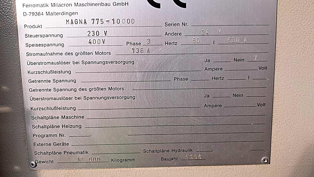 Injection Moulding Machine Ferromatik Magna 775-10000 - Image 1