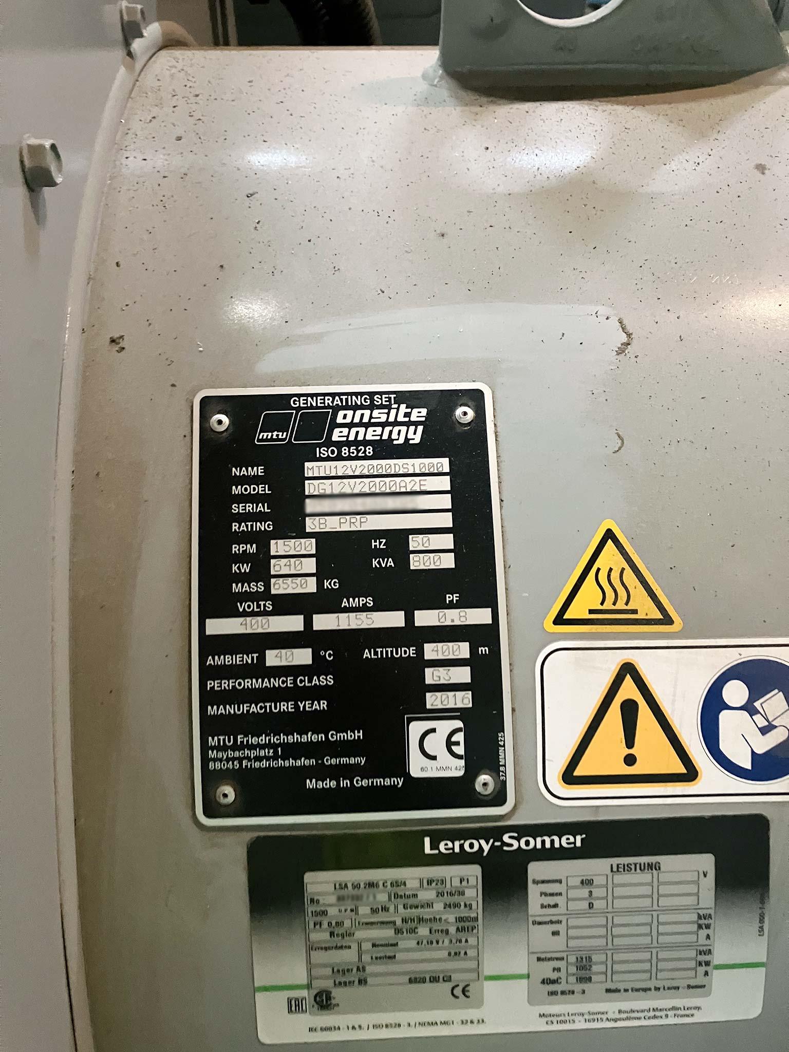 Diesel Generator Mtu 12V2000 DS1000 - Thumbnail 2