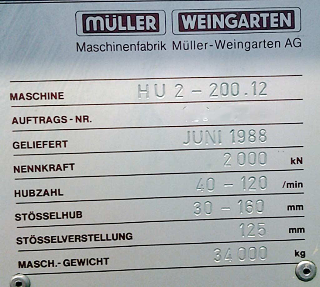 Two-Column Press Weingarten HU 2-200 - Thumbnail 3