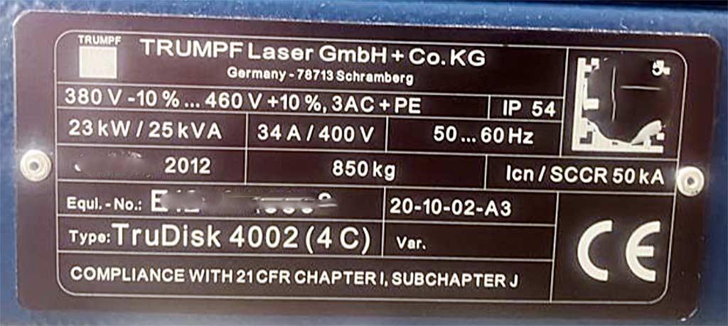 Laser Source Trumpf TruDisk 4002 (4 C) - Thumbnail 3
