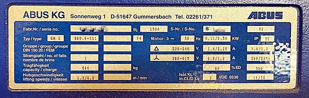 Crane Abus GM3 500.6 - Thumbnail 5