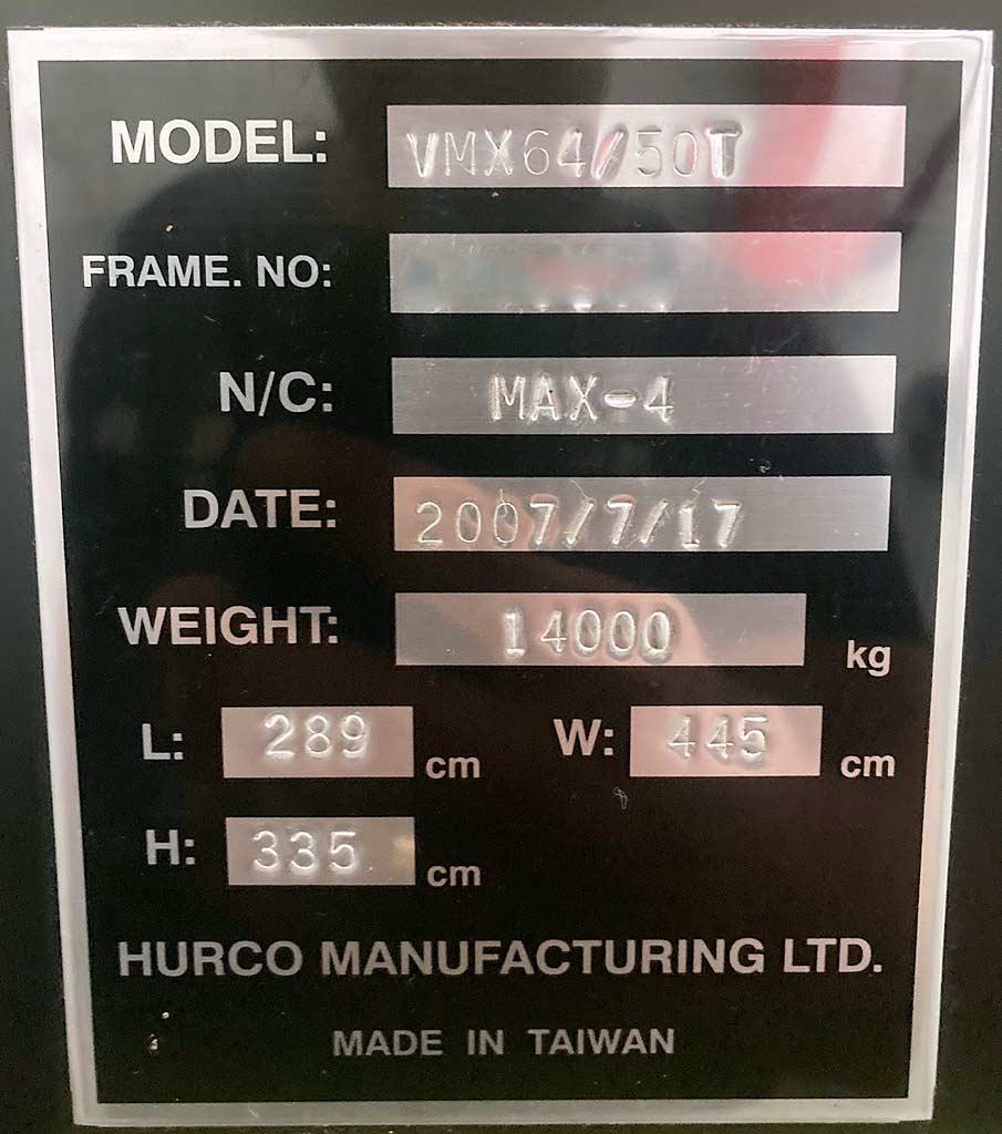 CNC Machining Center Hurco VMX 64/50T - Thumbnail 5