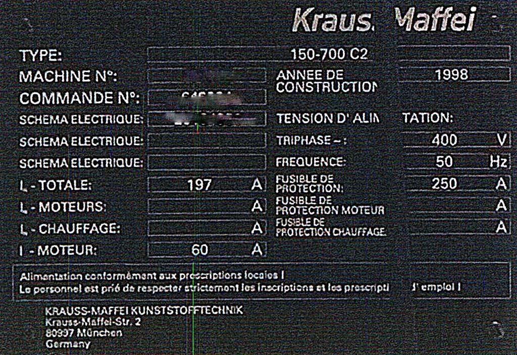 Injection Moulding Machine Krauss Maffei KM 150-700 C2 - Thumbnail 2